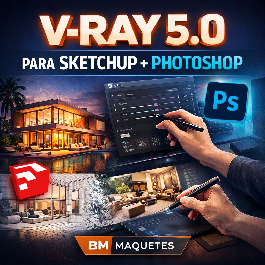 Curso Vray 5.0 para Sketchup + Photoshop - BM Maquetes - Lumina Cursos Capa do curso Vray 5.0 para Sketchup + Photoshop - BM Maquetes na Lumina Cursos